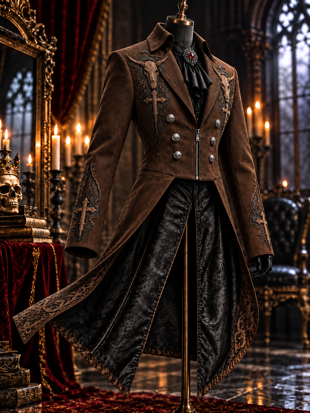 Men's Gothic Punk Art Print Swallow-Tailed Coat
